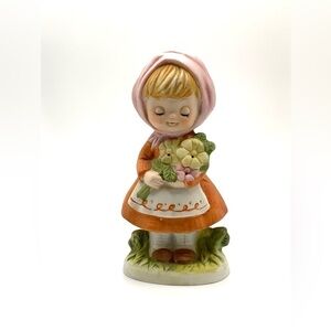 1980 VTG Verona Vergasi, CMA Figurines Girl with Flowers Pomander Bisque Ceramic